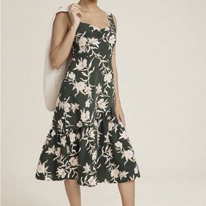 Maurices Midi Dress XL Green Floral Tiered Smocked Travel Vacay Wedding